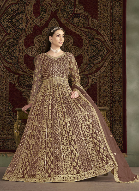 Old Rose Sequins & Embroidered Net Anarkali Suit