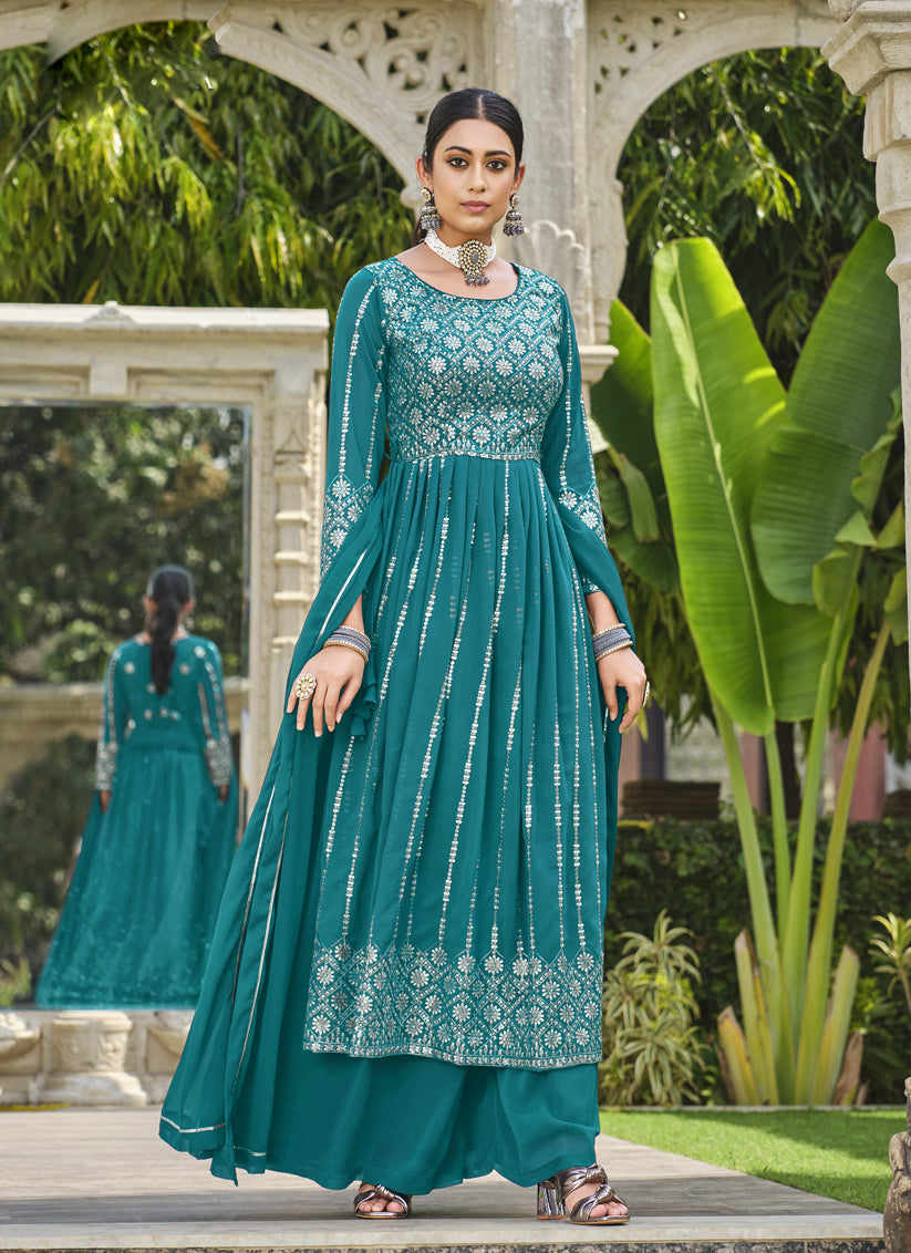 Morpich Georgette Sequins Embroidered Palazzo Kameez