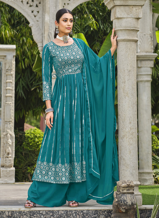 Morpich Georgette Sequins Embroidered Palazzo Kameez