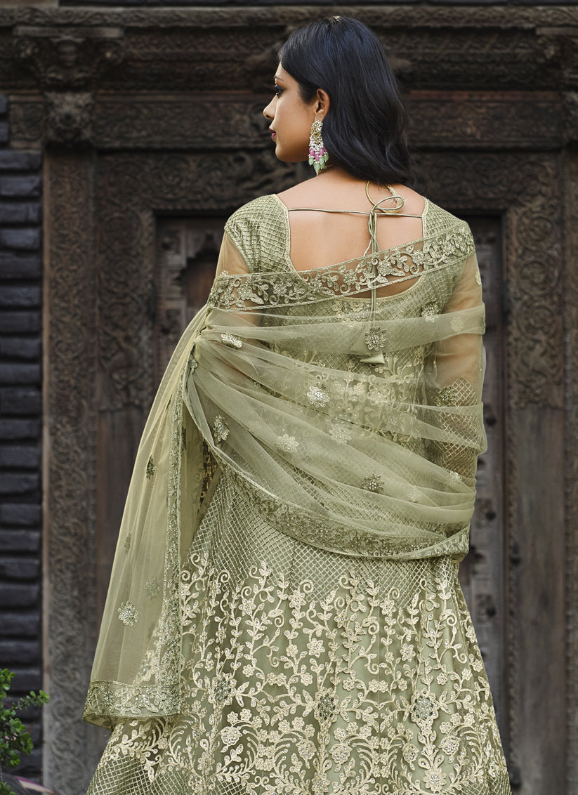 Sage Green Net Embroidered Anarkali Suit