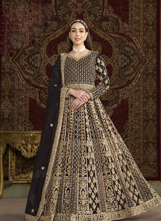 Black Havy Embroidered  & Net Anarkali Suit for Festival