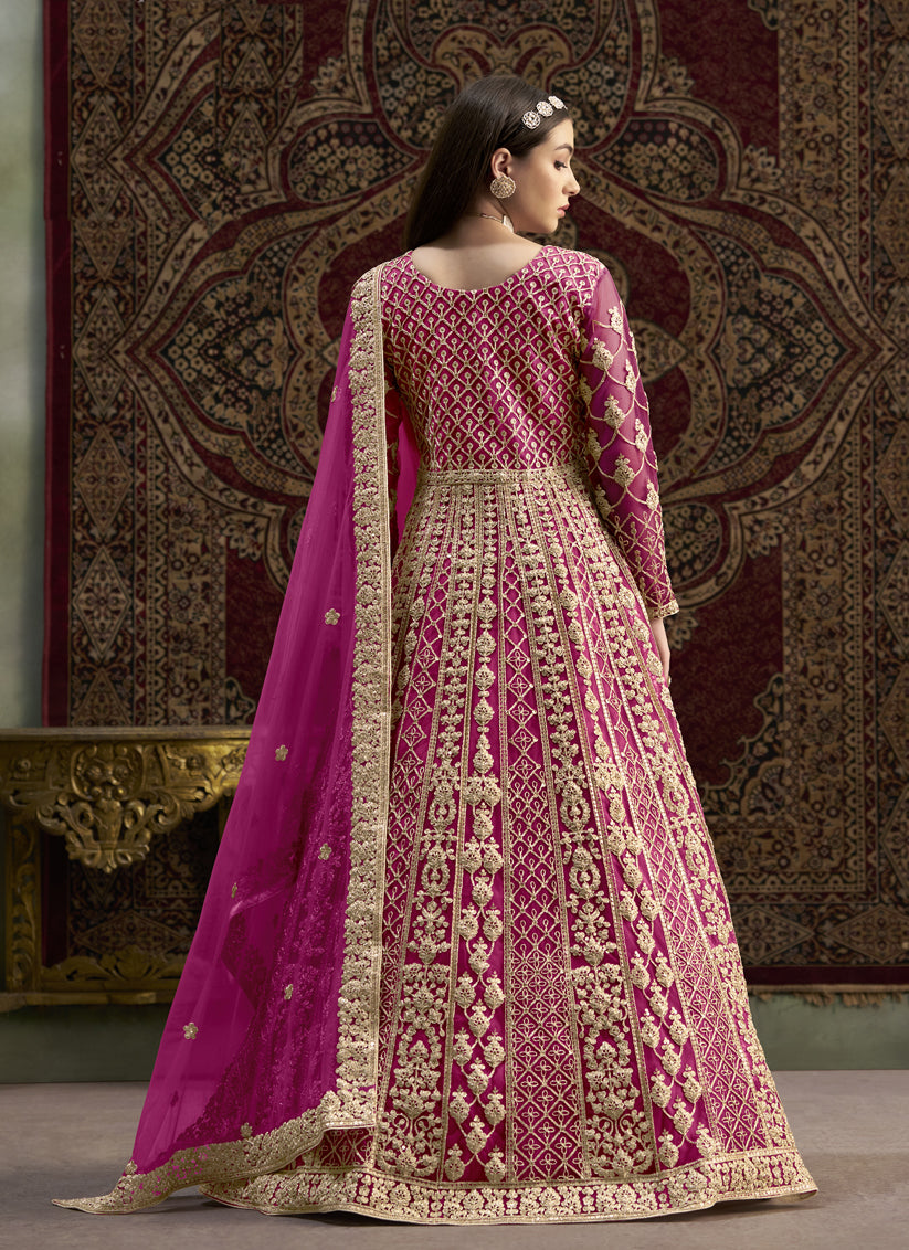 Magenta Havy Embroidered  & Net Anarkali Suit for Festival