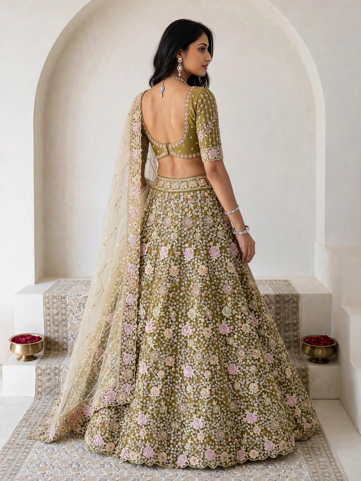 Lemon Floral Heavy Bridal Net Lehenga Choli