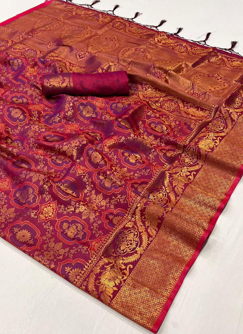 Magenta Silk Handloom Weaving Saree For Festival