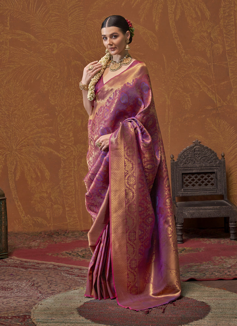 Magenta Silk Handloom Weaving Saree For Festival