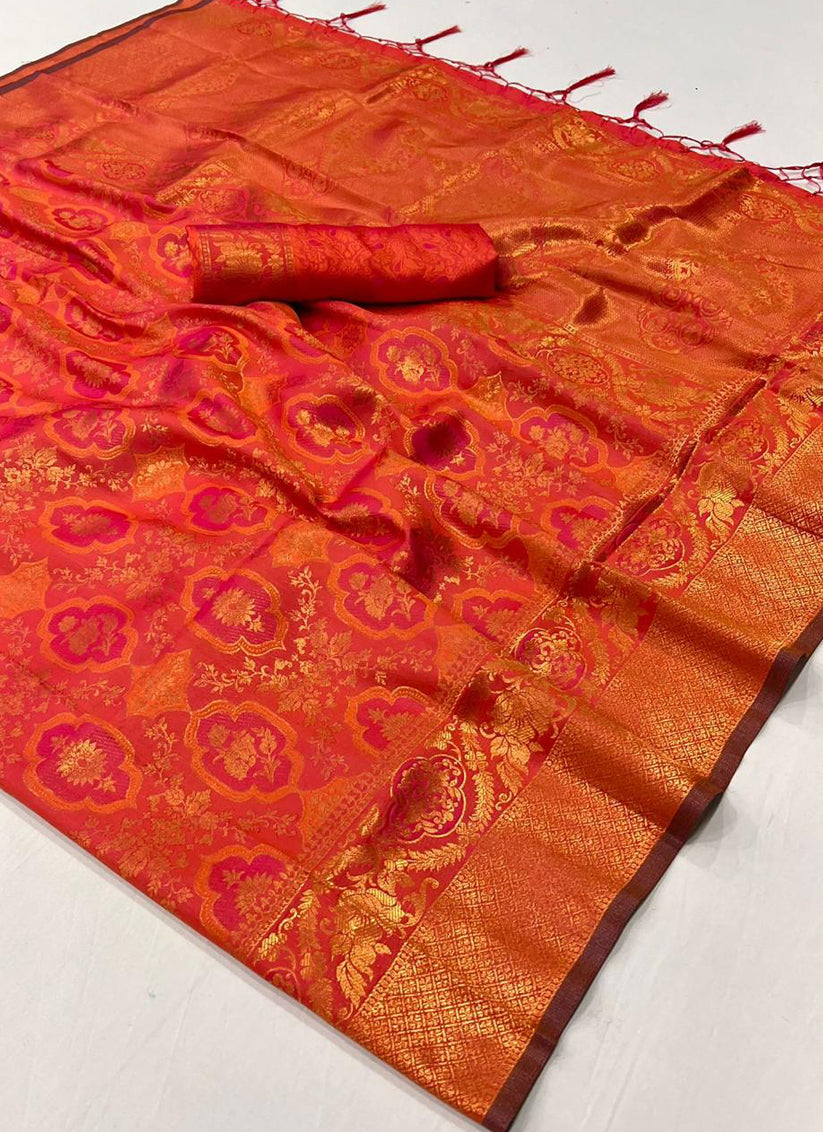 Punch Pink Silk Handloom Weaving Saree For Festival