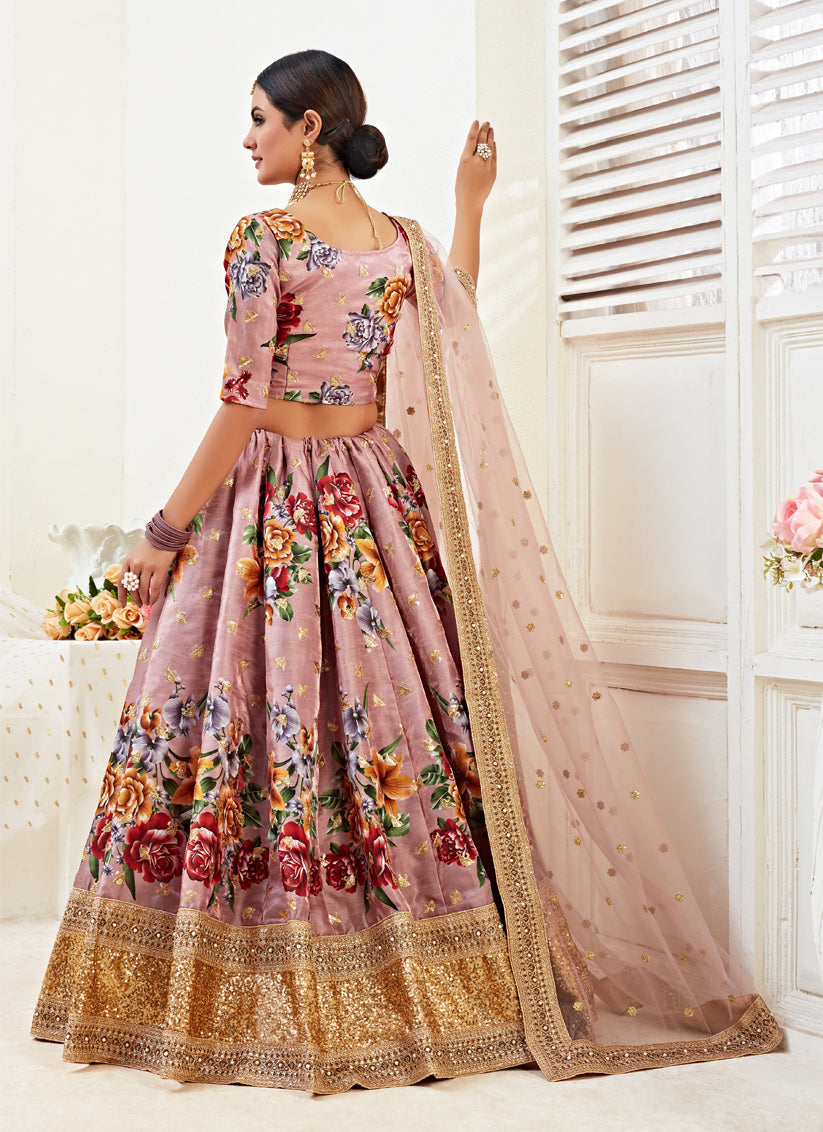 Old Rose Satin Embroidered Designer Lehenga Choli