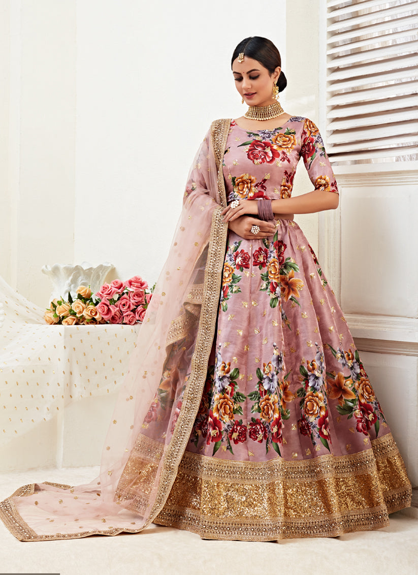 Old Rose Satin Embroidered Designer Lehenga Choli