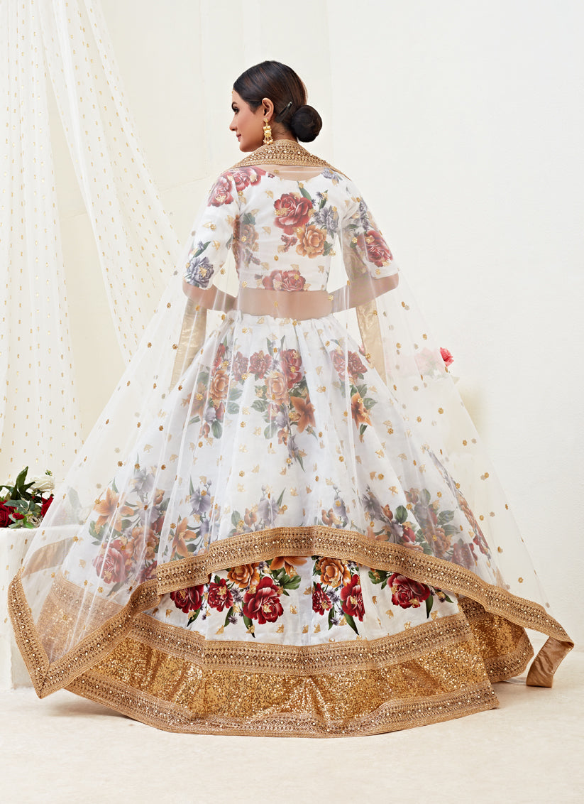 White Satin Embroidered Designer Lehenga Choli