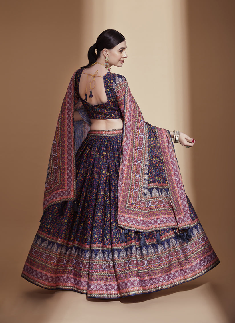 Midnight Blue Chinnon Embellished Designer Lehenga Choli