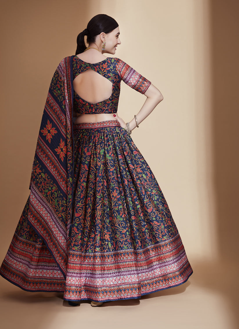 Navy Blue Chinnon Embellished Designer Lehenga Choli