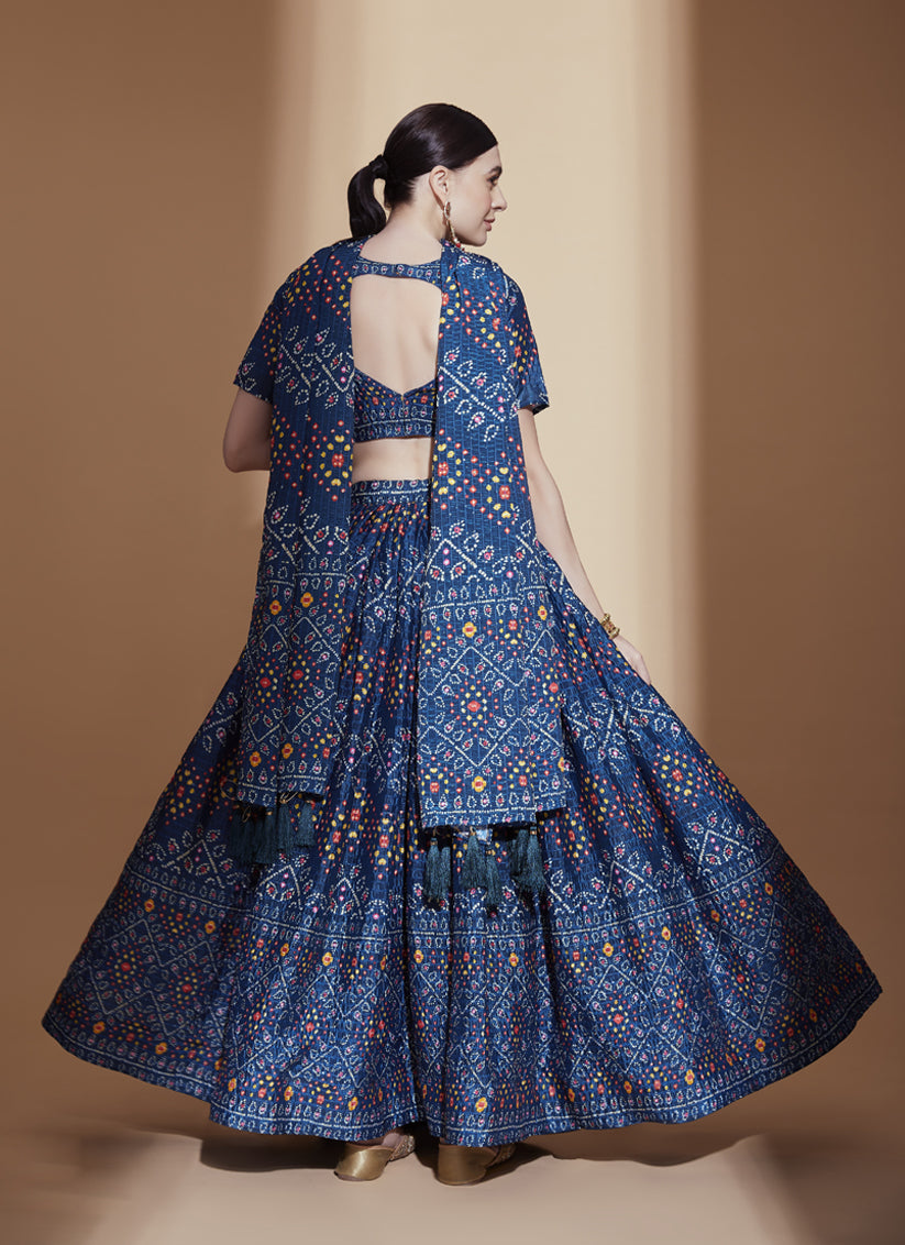 Indigo Blue Chinnon Embellished Designer Lehenga Choli