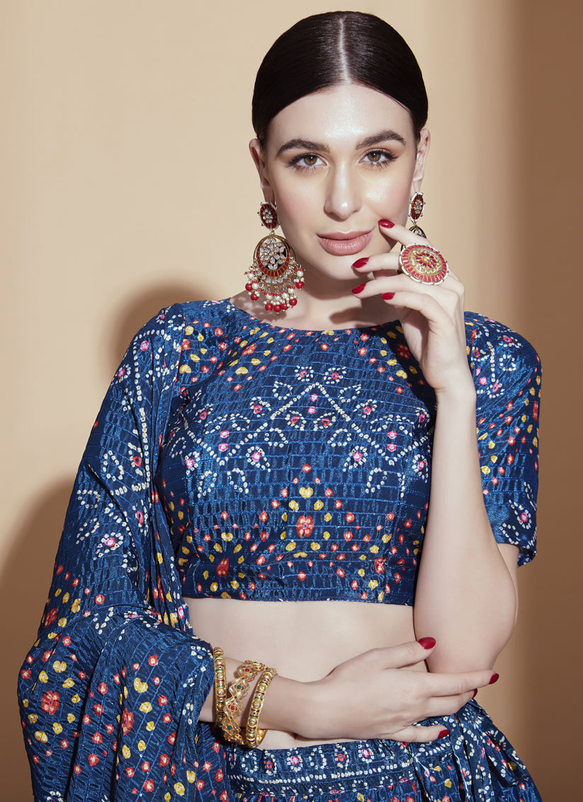 Indigo Blue Chinnon Embellished Designer Lehenga Choli