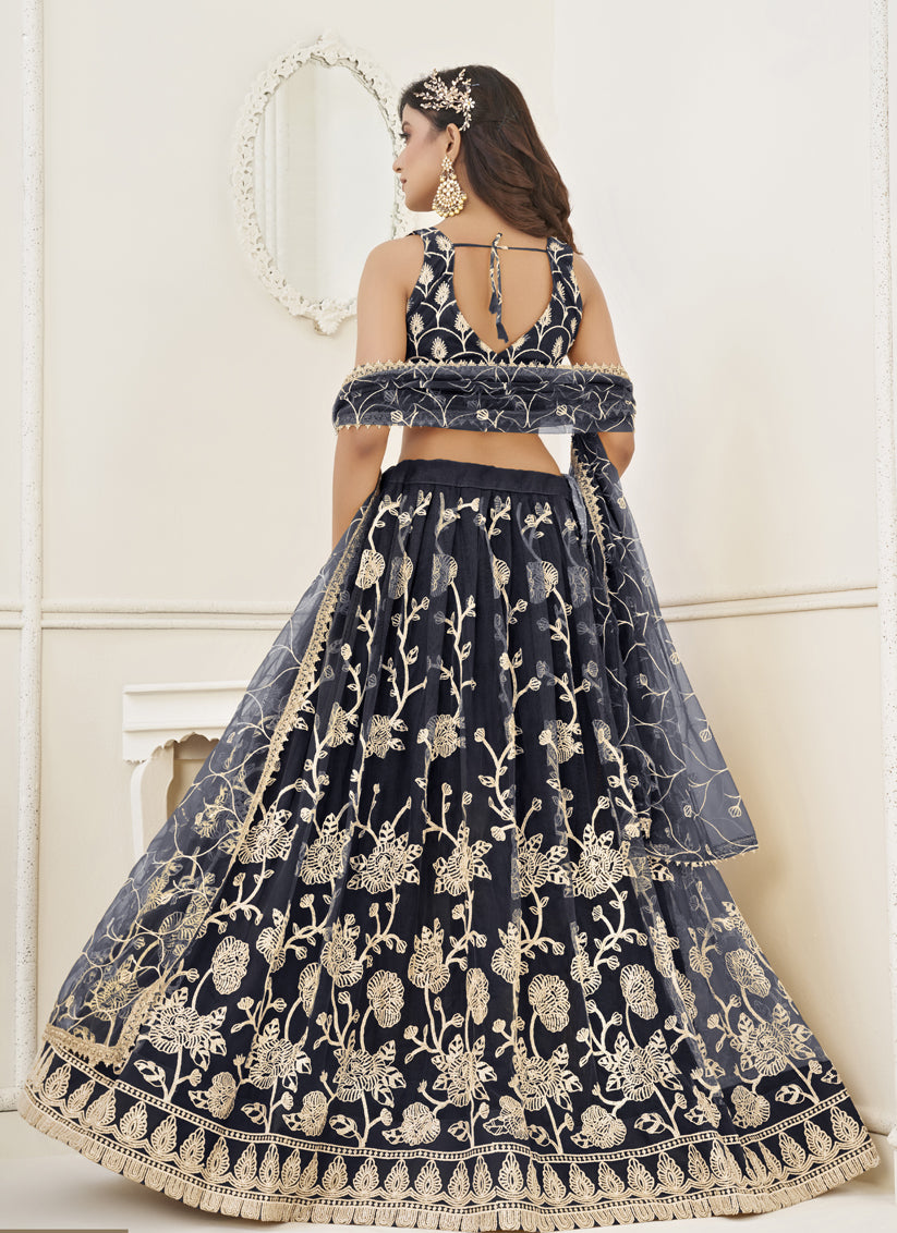 Black Net Embroidered Lehenga Choli