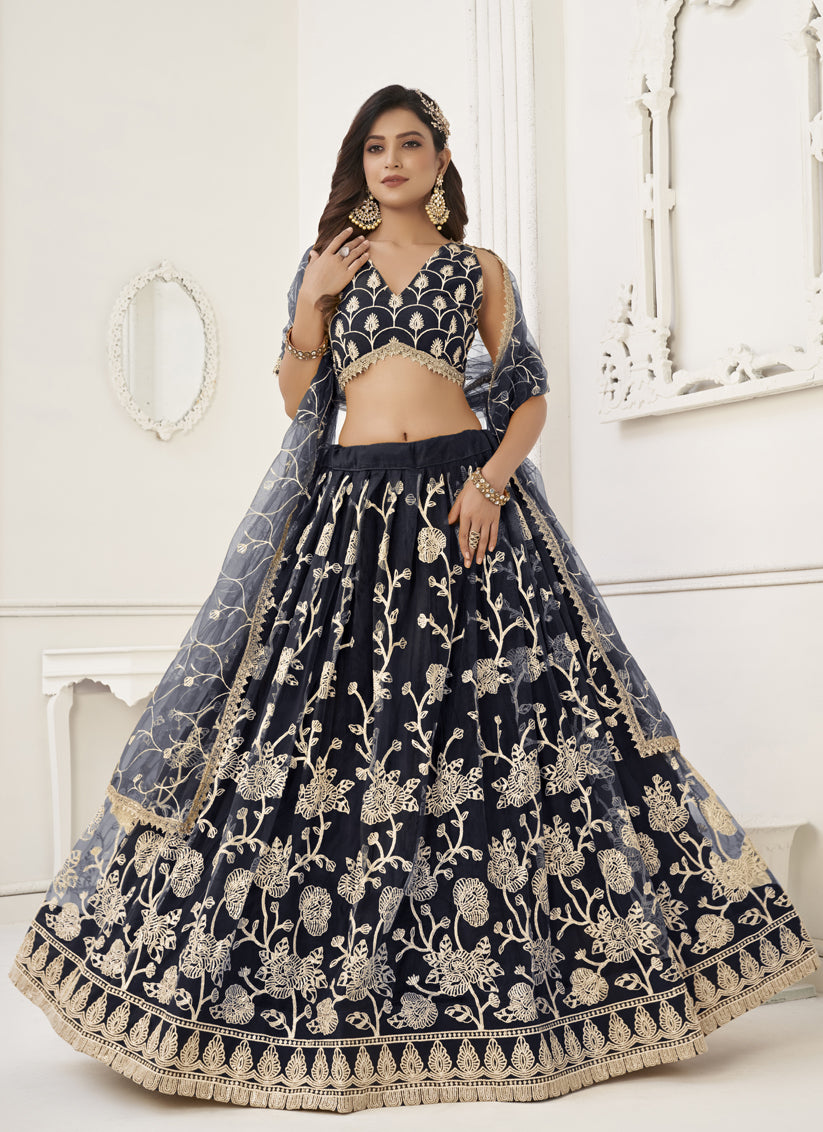 Black Net Embroidered Lehenga Choli