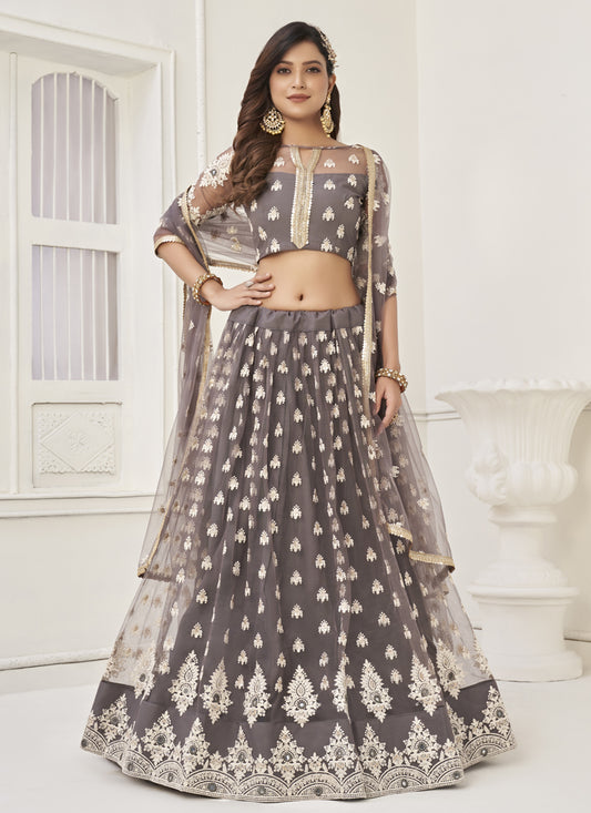 Grey Butterfly Net Designer Lehenga Choli Set