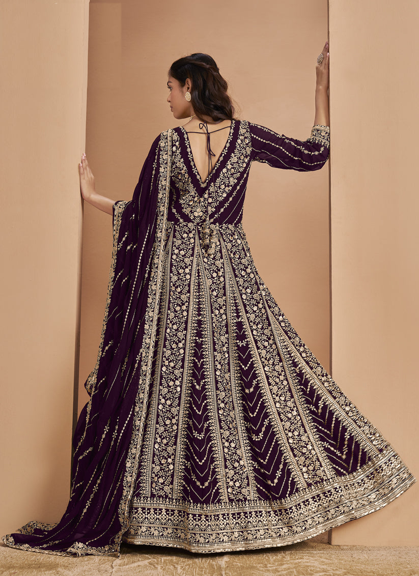 Violet Faux Georgette & Heavy Embroidered  Anarkali Suit