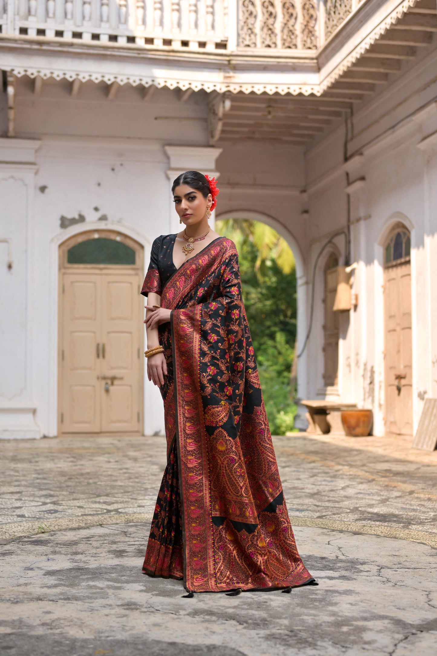 Black Pashmina Silk Designer Saree for Functions
