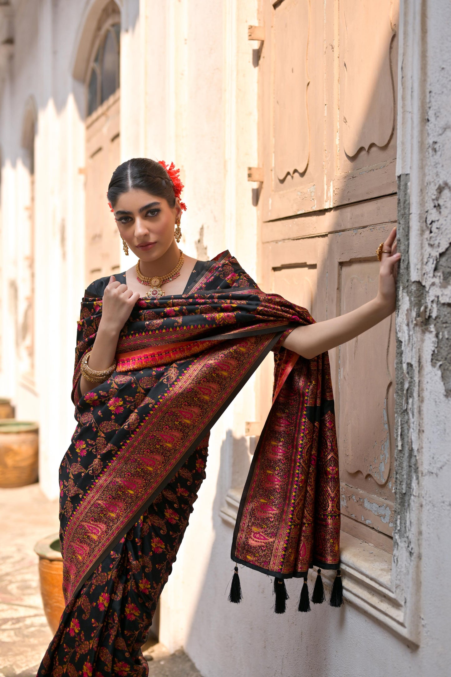 Black Pashmina Silk Designer Saree for Functions