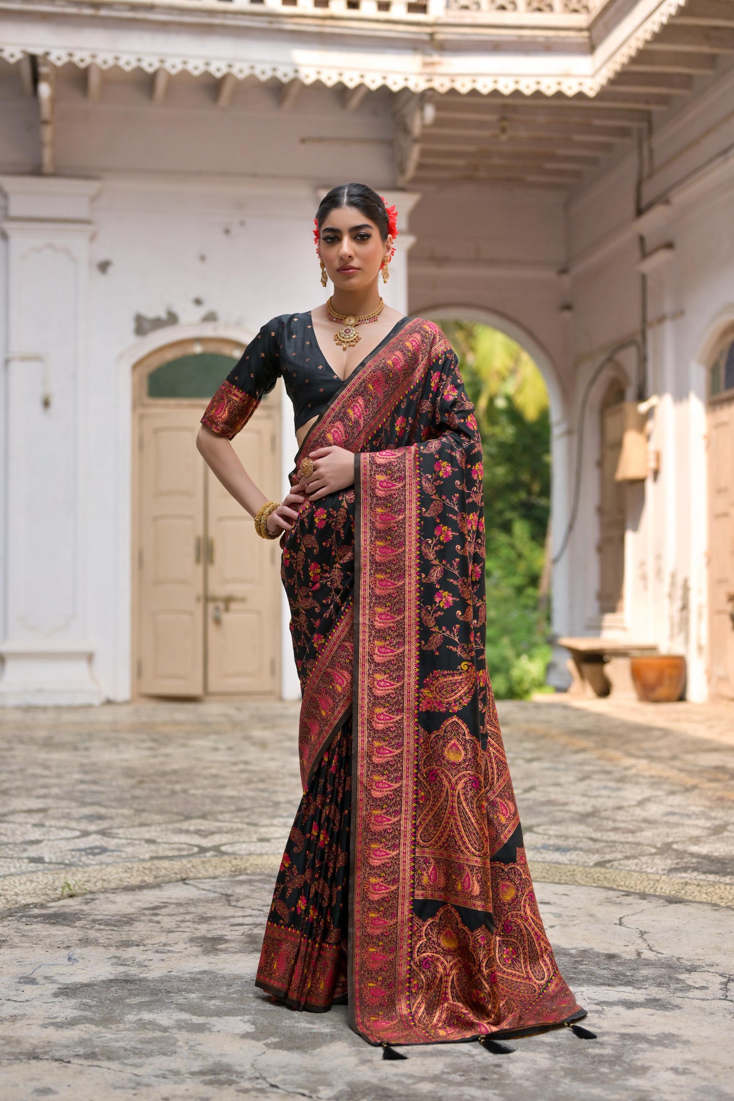 Black Pashmina Silk Designer Saree for Functions
