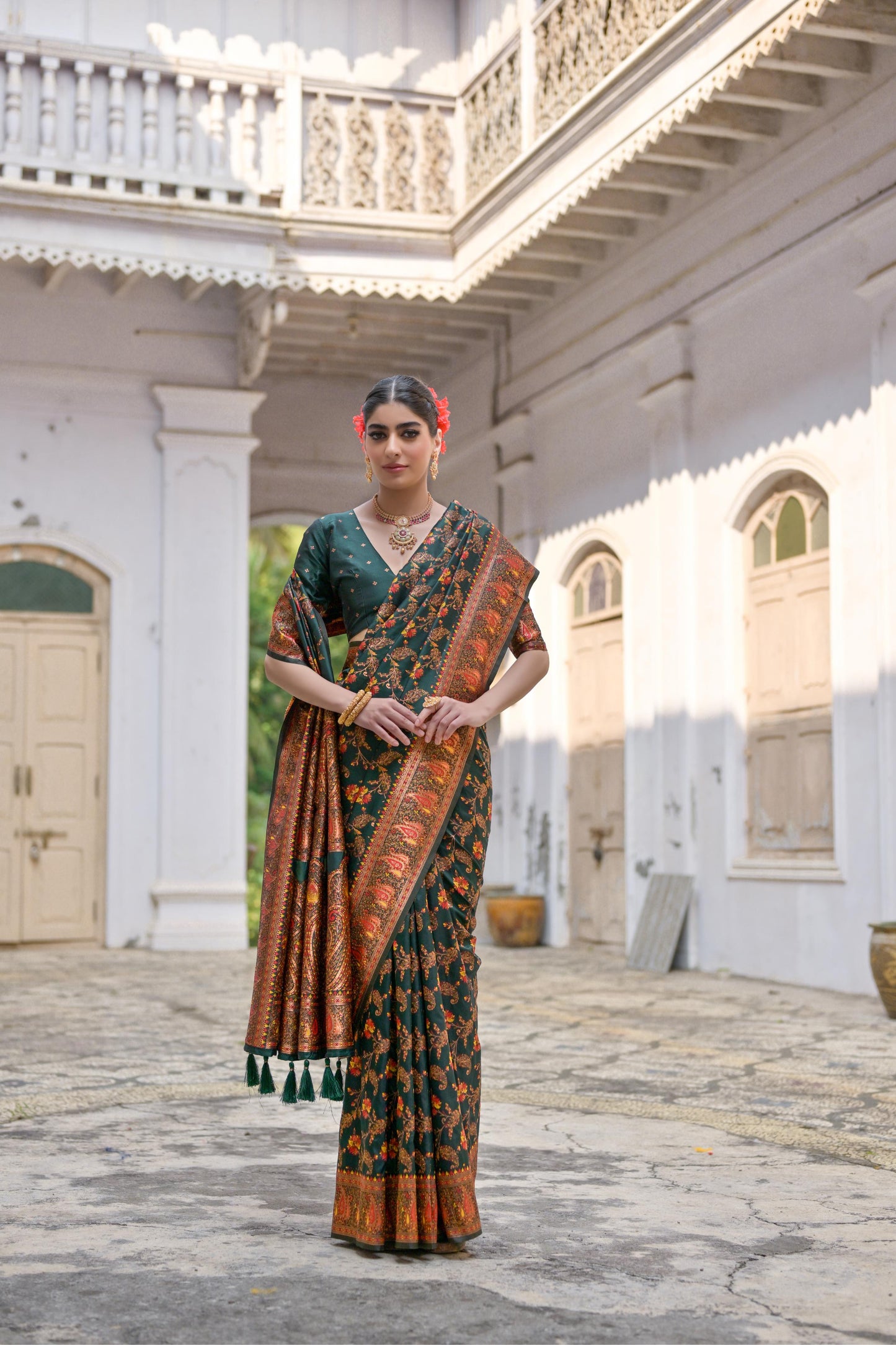 Green Pashmina Silk Designer Saree for Functions
