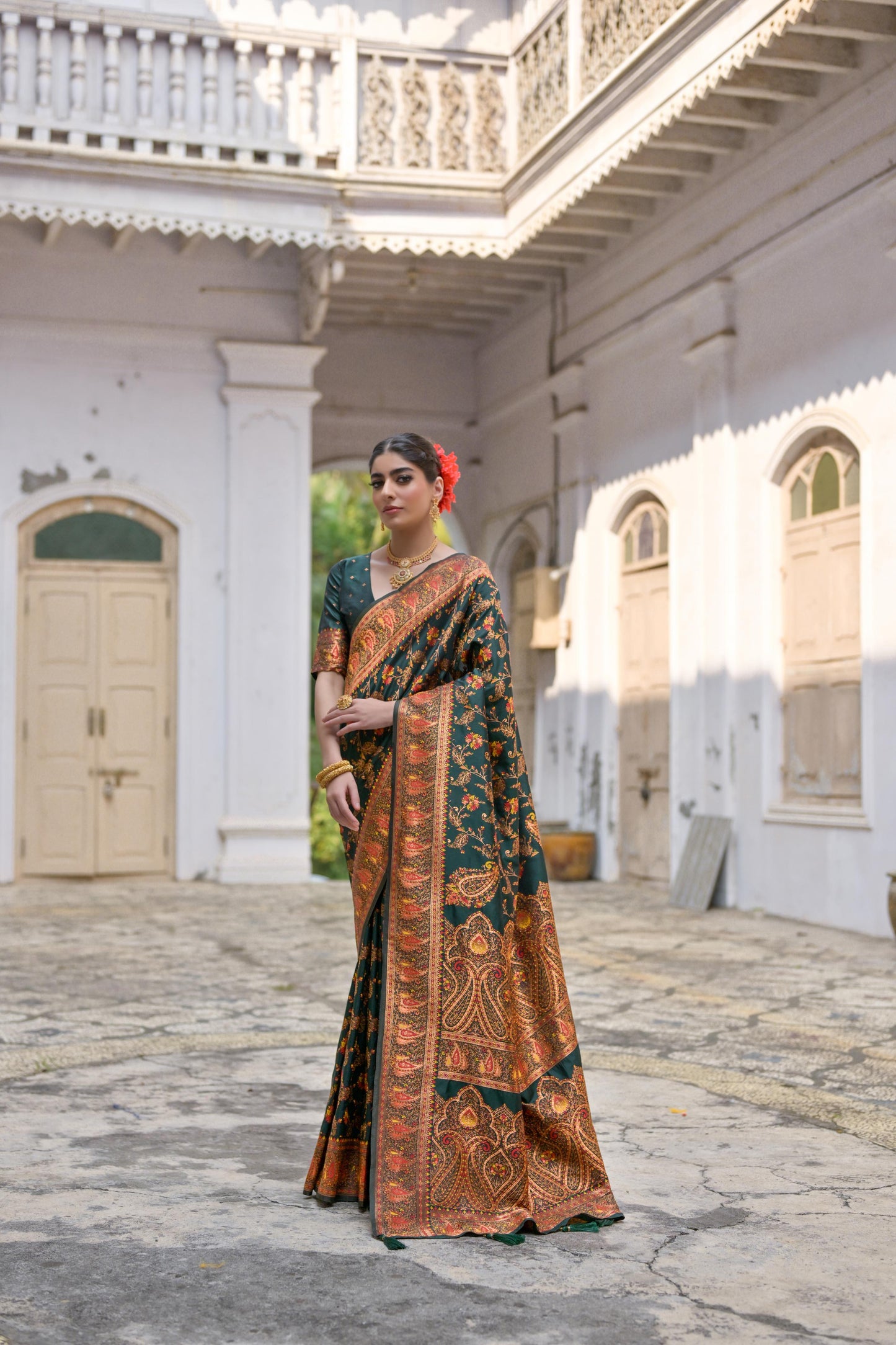Green Pashmina Silk Designer Saree for Functions