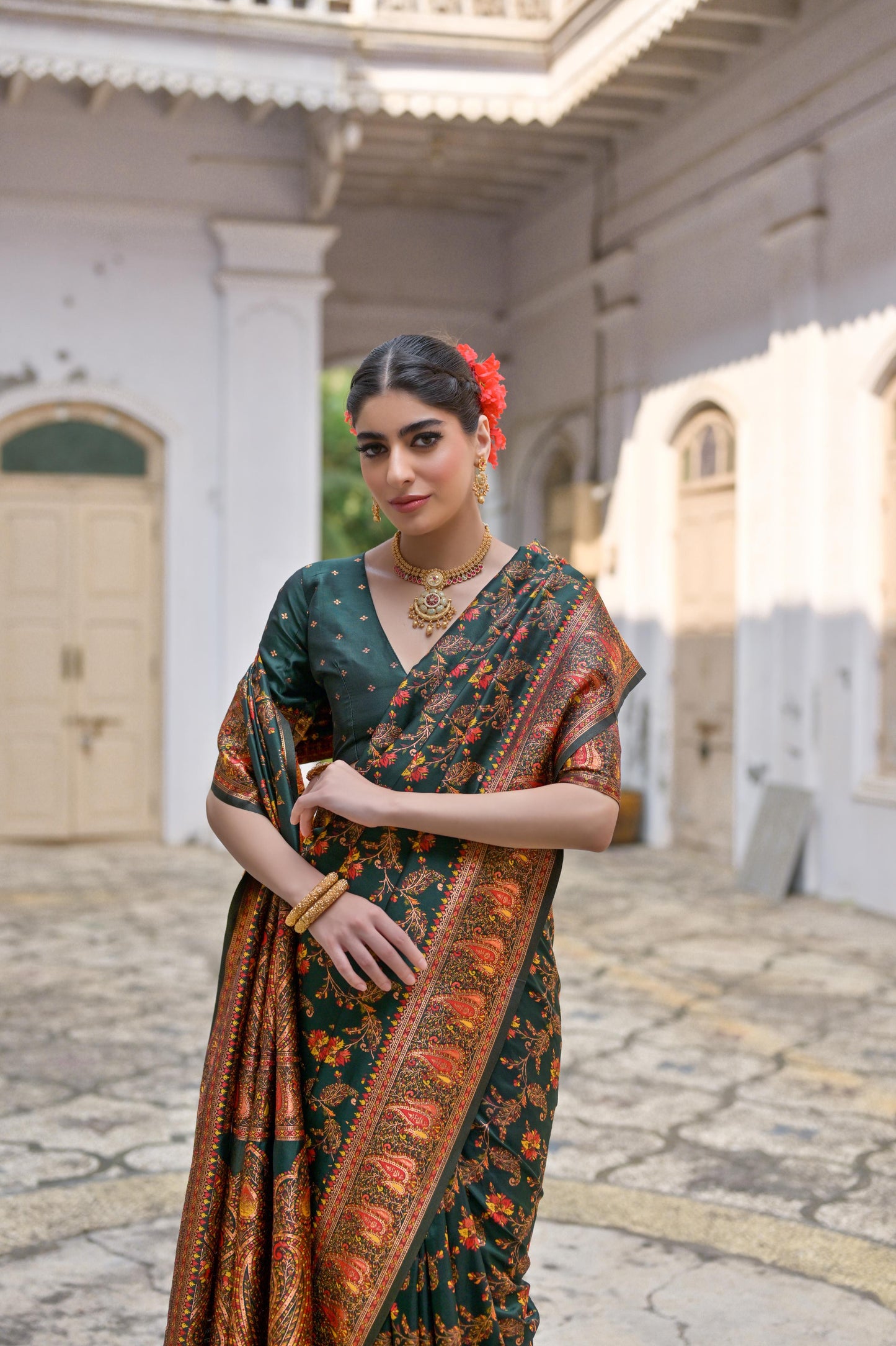 Green Pashmina Silk Designer Saree for Functions