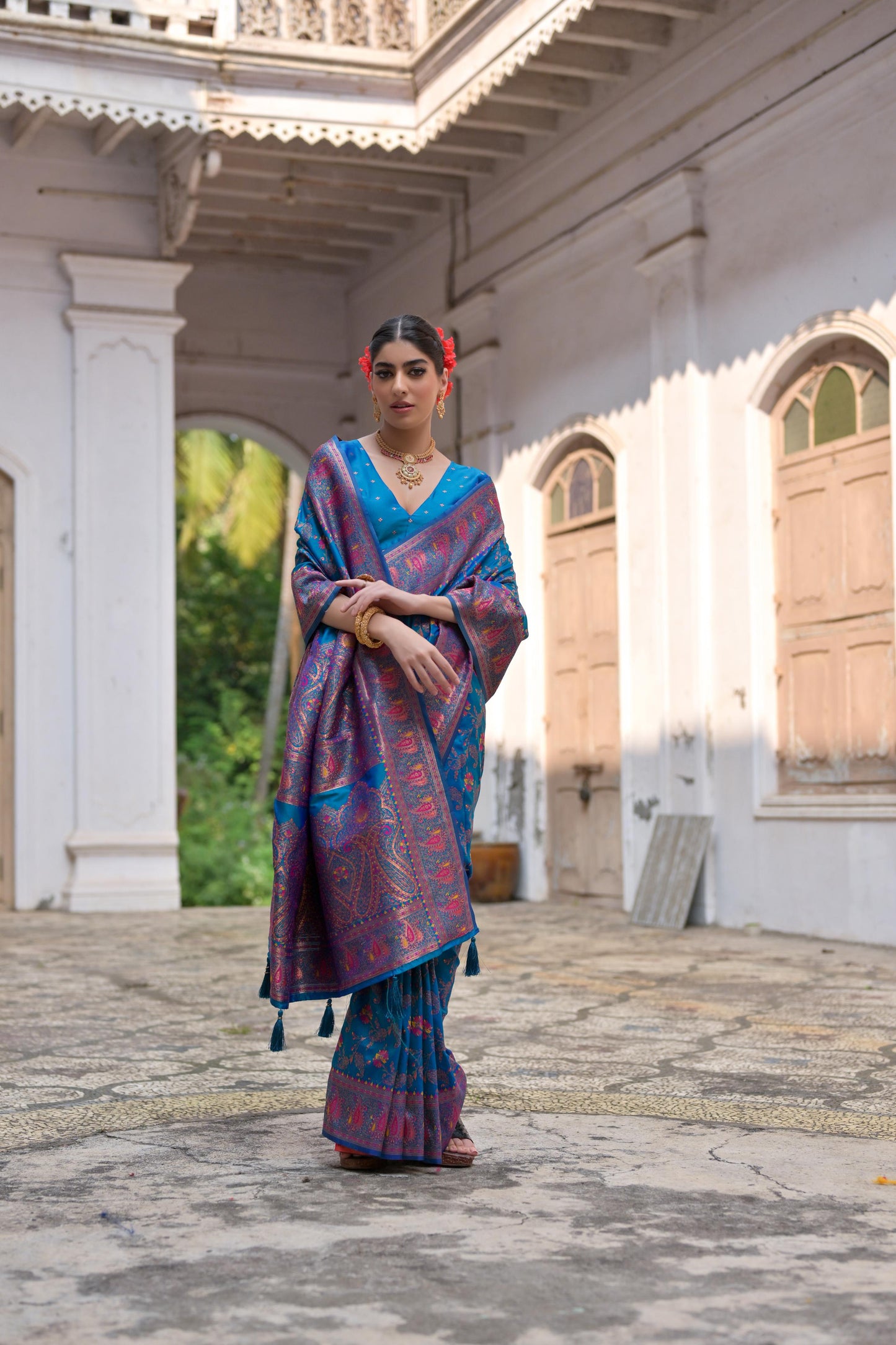Firozi Pashmina Silk Designer Saree for Functions