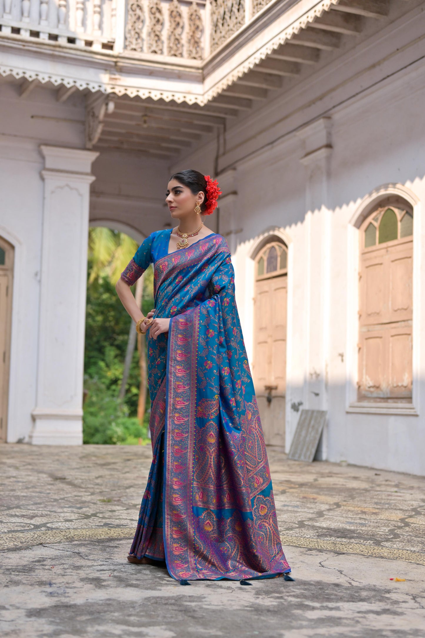 Firozi Pashmina Silk Designer Saree for Functions