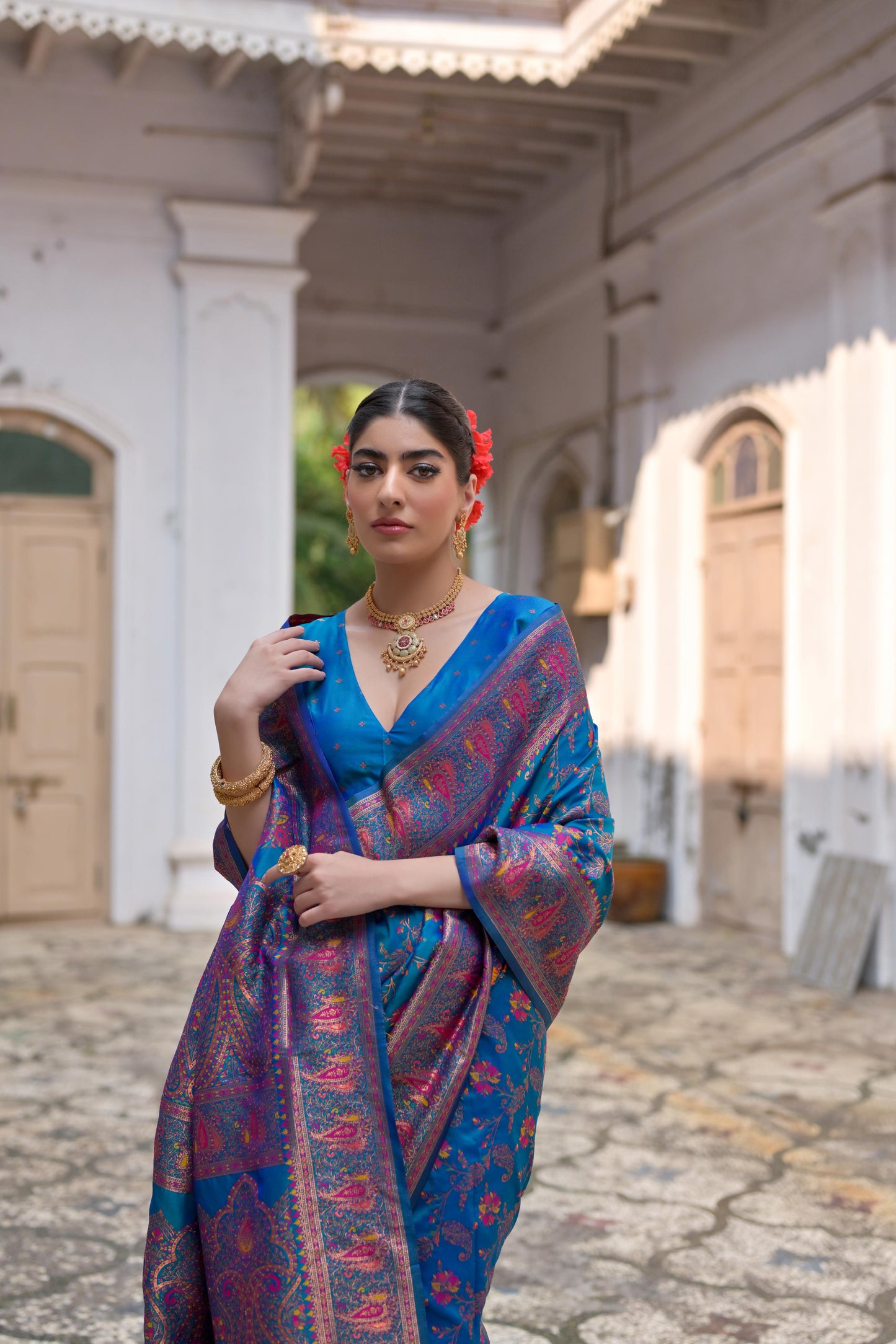 Firozi Pashmina Silk Designer Saree for Functions
