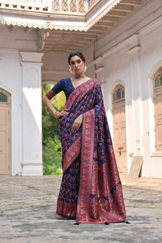 Navy Blue Pashmina Silk Designer Saree for Functions