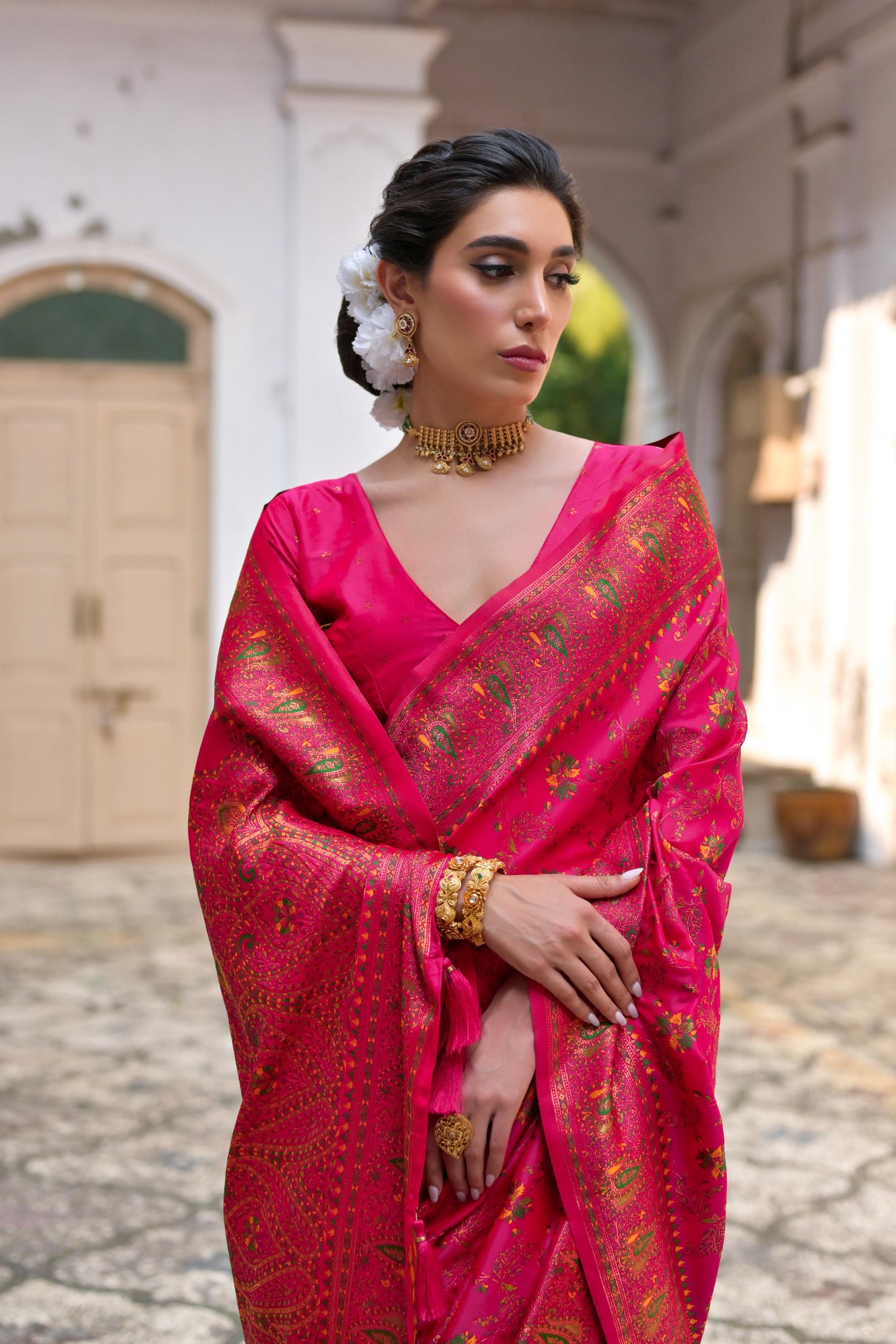 Pink Pashmina Silk Designer Saree for Functions