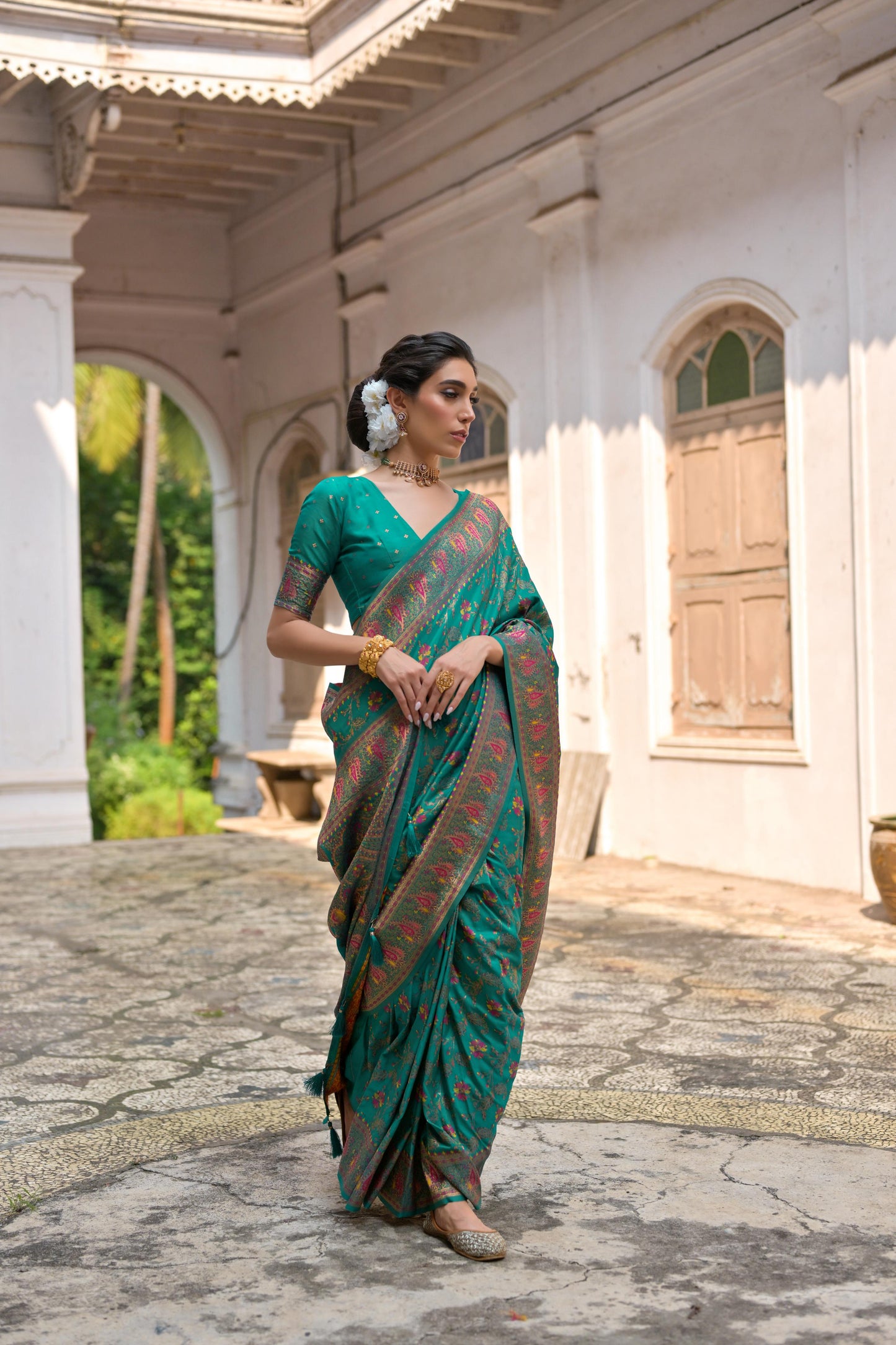 Rama Pashmina Silk Designer Saree for Functions