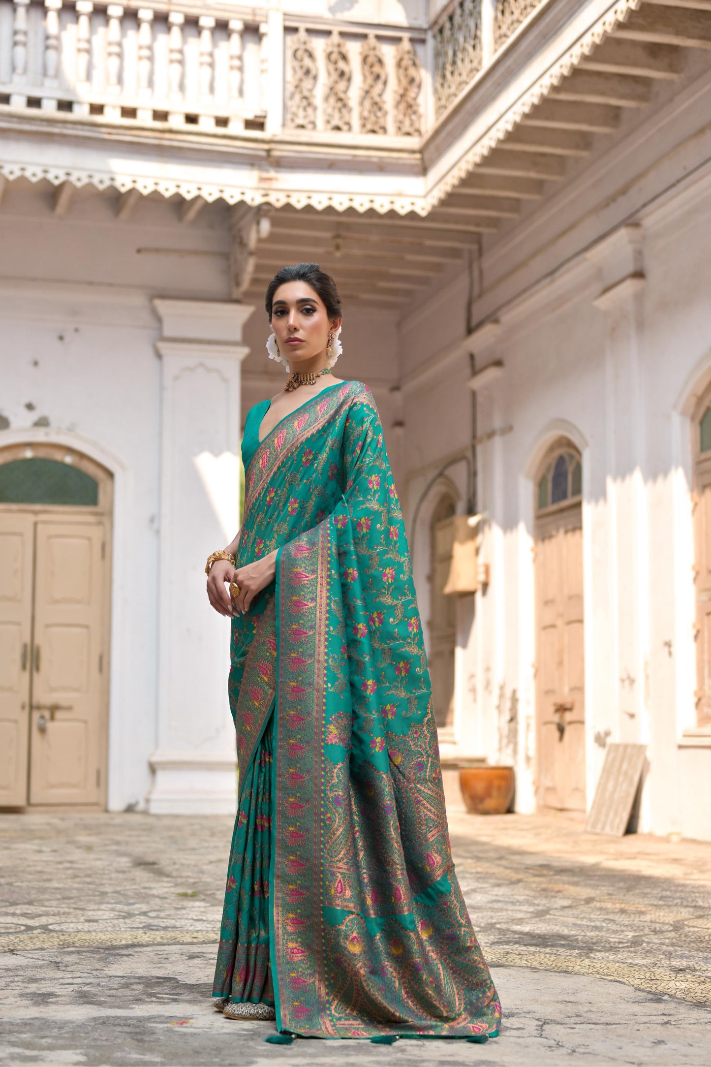 Rama Pashmina Silk Designer Saree for Functions