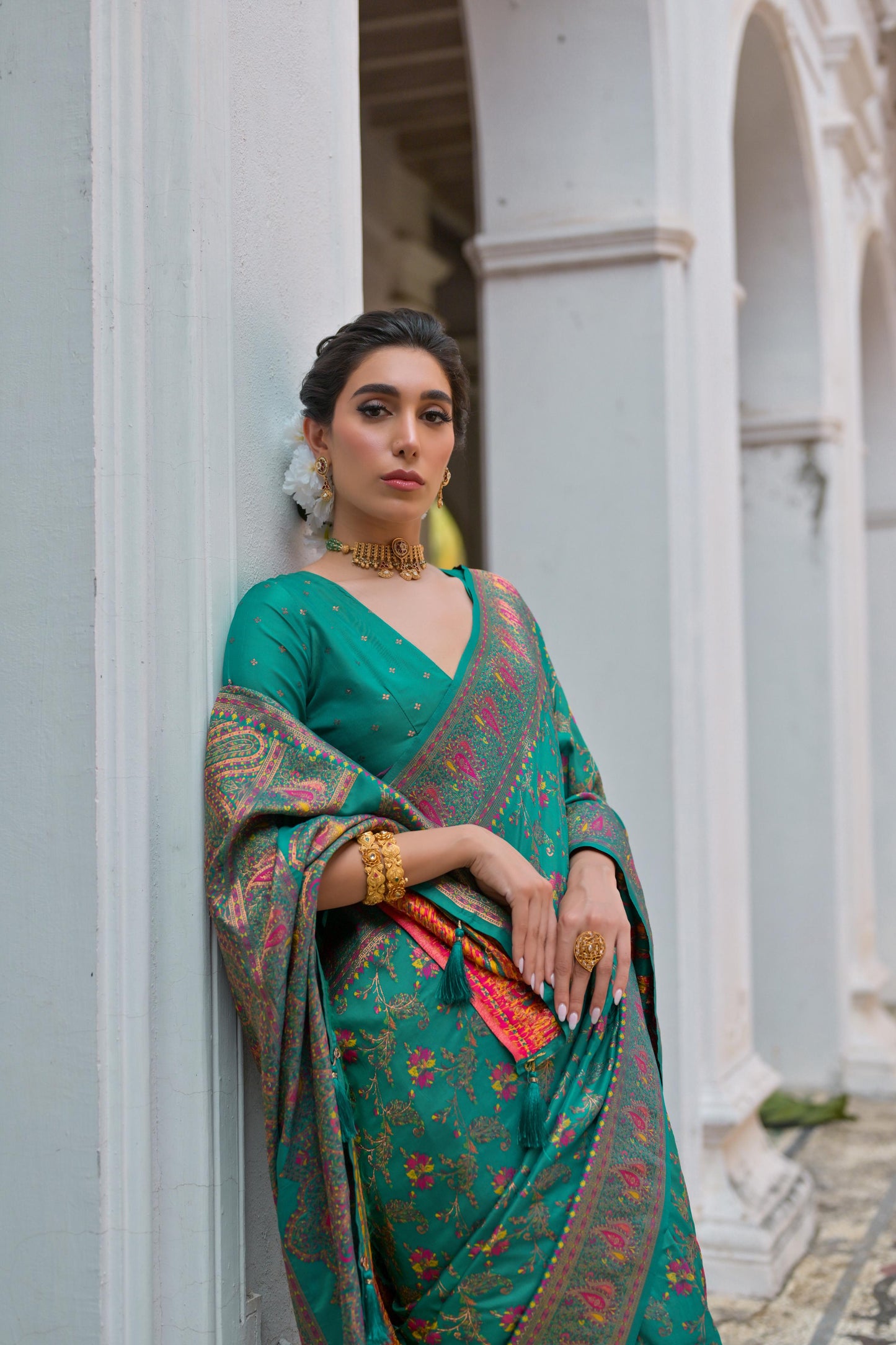 Rama Pashmina Silk Designer Saree for Functions