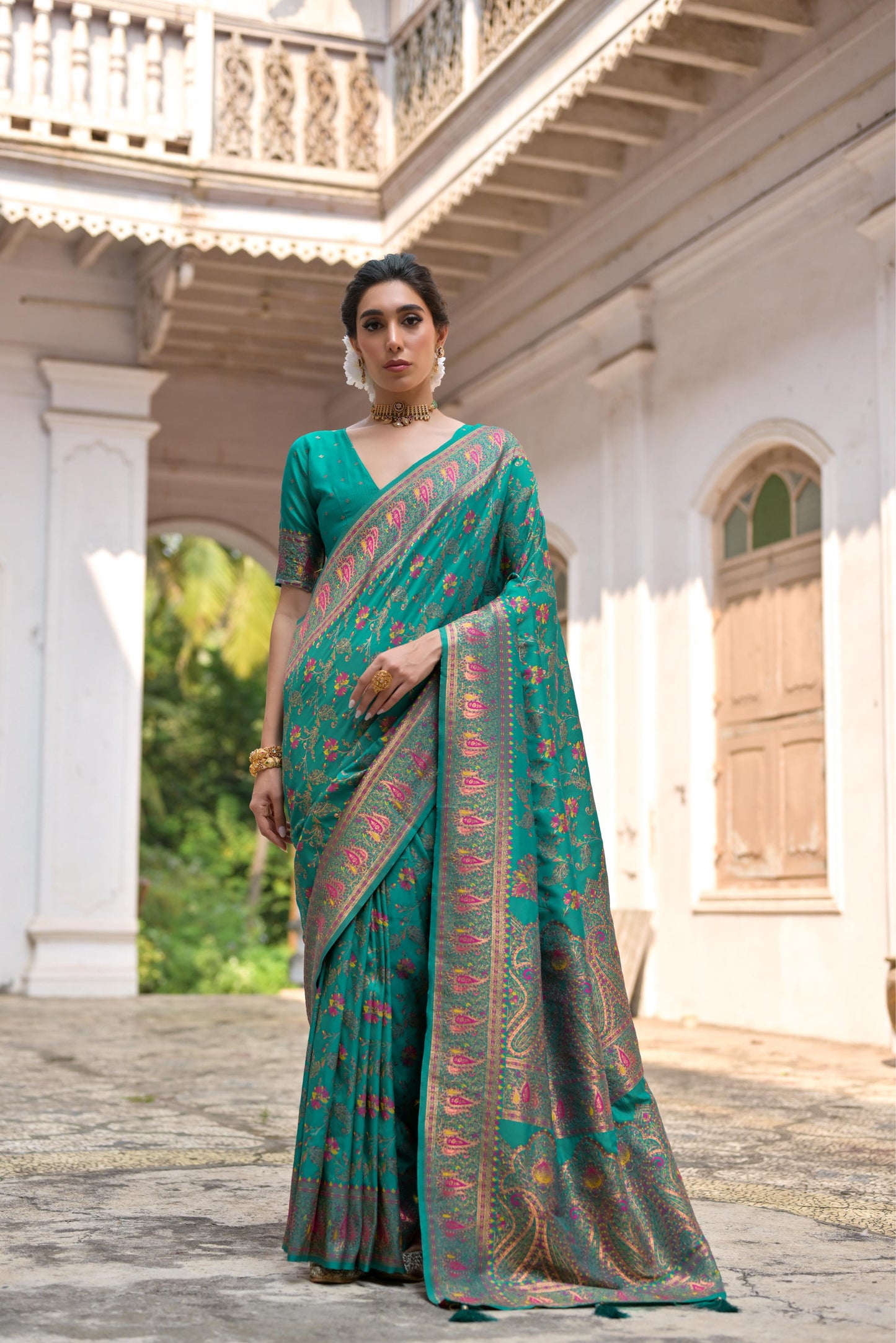 Rama Pashmina Silk Designer Saree for Functions