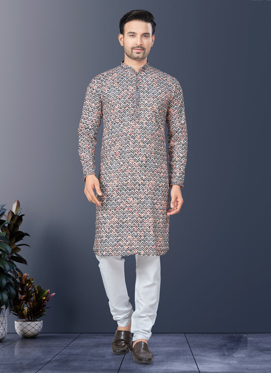 Multicolor Rayon Lucknowi Mens Kurta Pajama Set