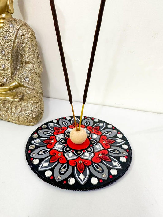 Black Mandala ArtWork Incense Stick Holder (4.5 inches)