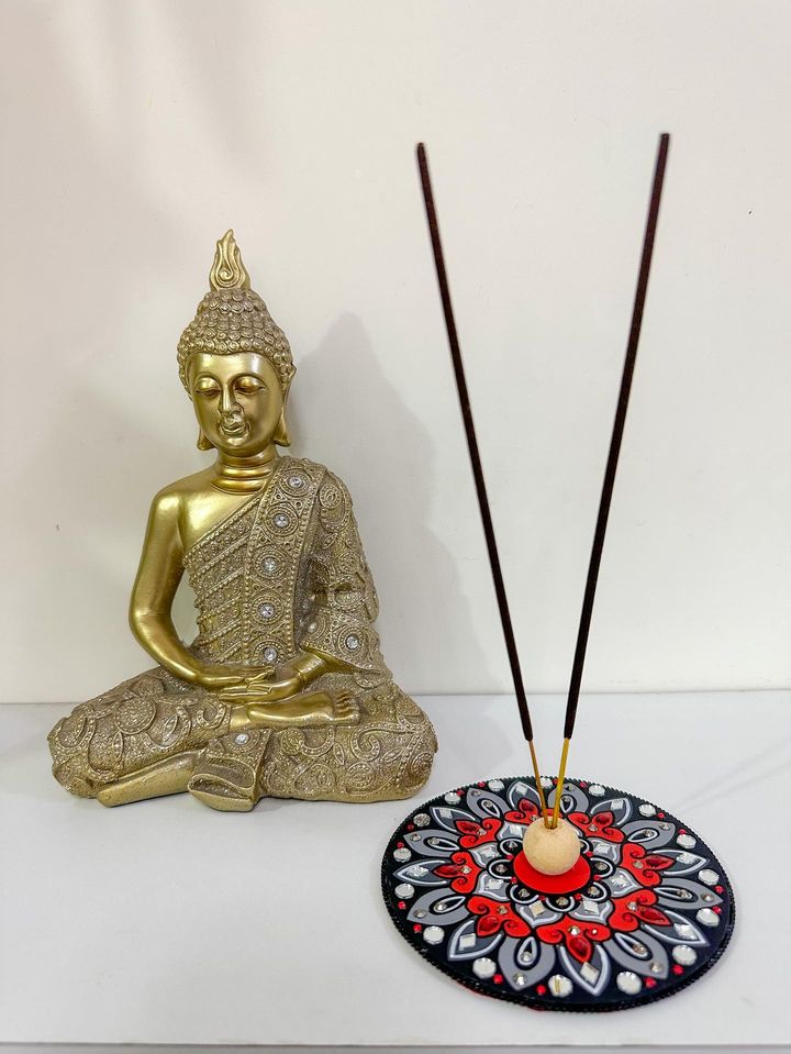 Black Mandala ArtWork Incense Stick Holder (4.5 inches)