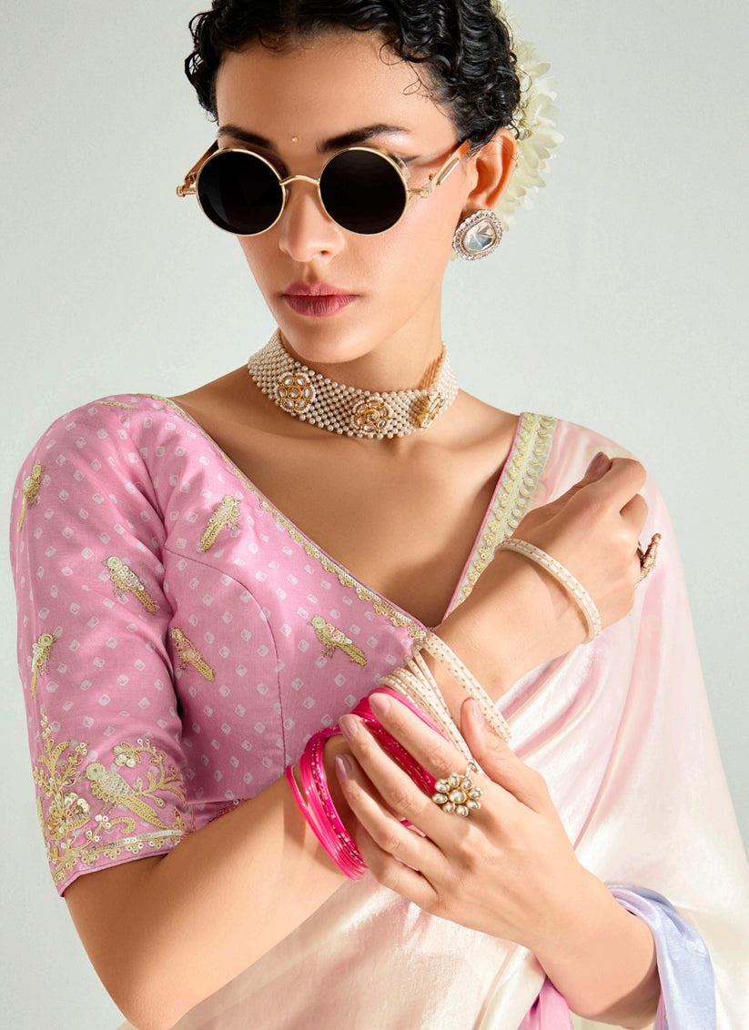 Multicolor Organza Tissue Embroidered Designer Wedding Saree
