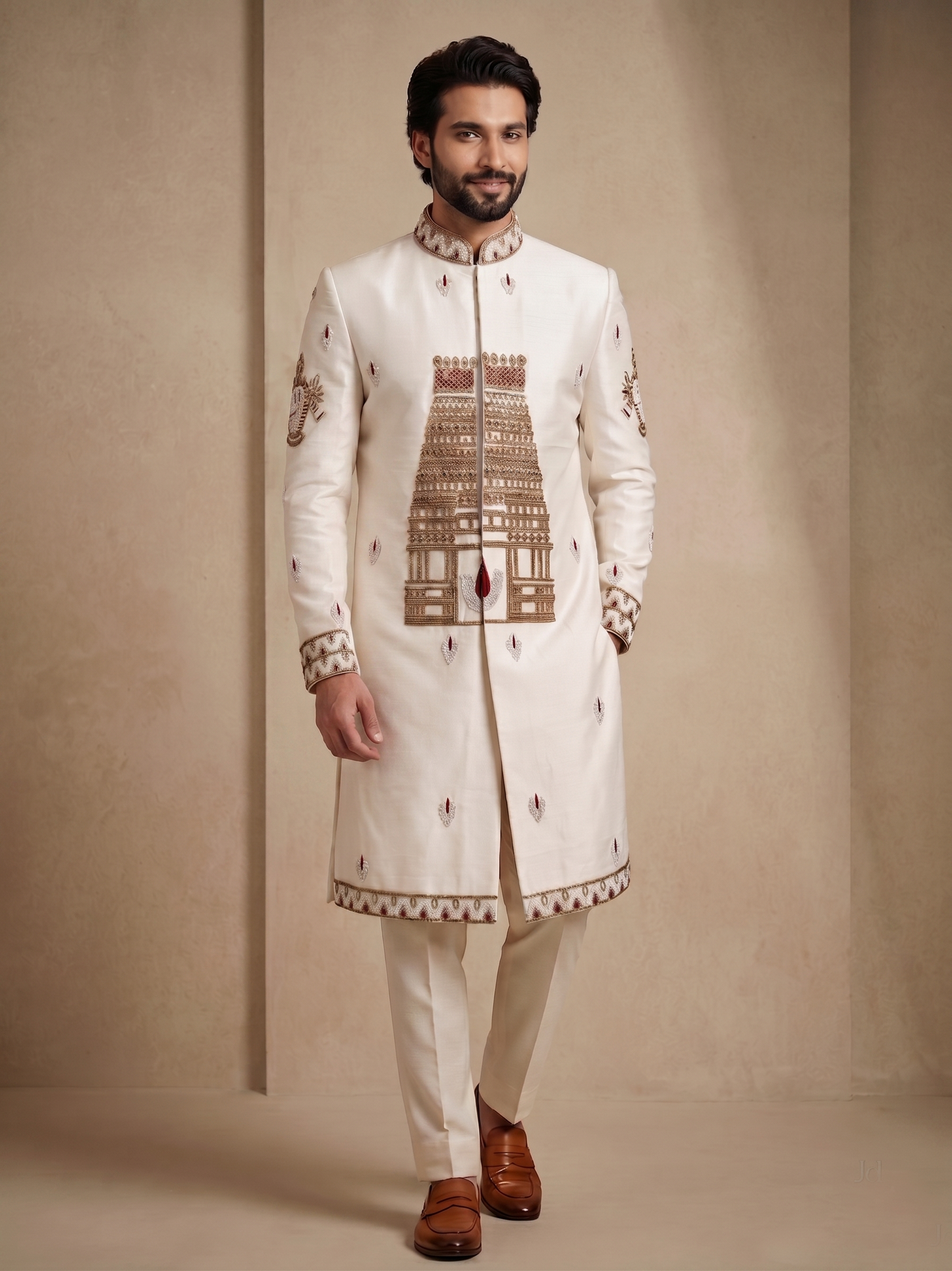 White Satin Silk Ready Made Indo Western