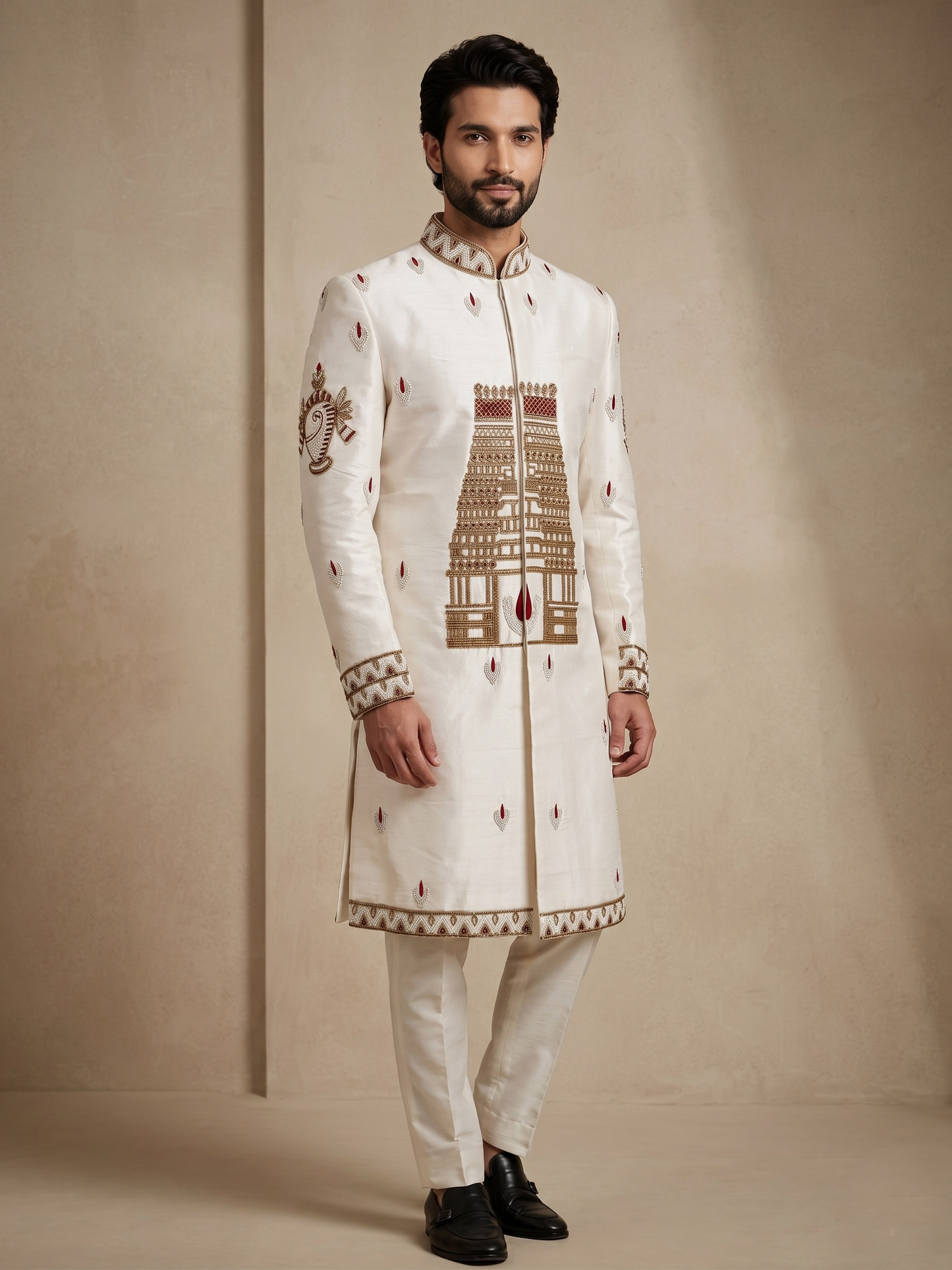 White Satin Silk Ready Made Indo Western