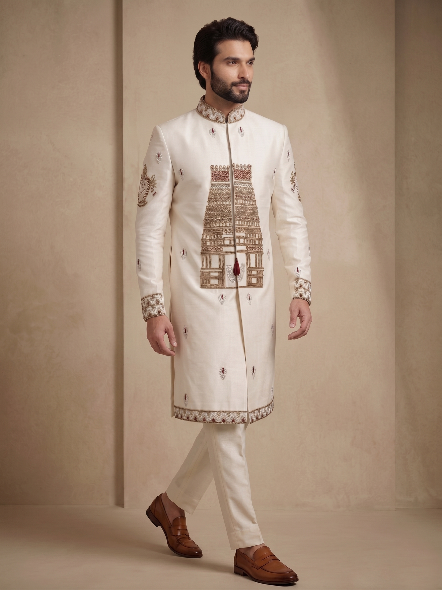 White Satin Silk Ready Made Indo Western