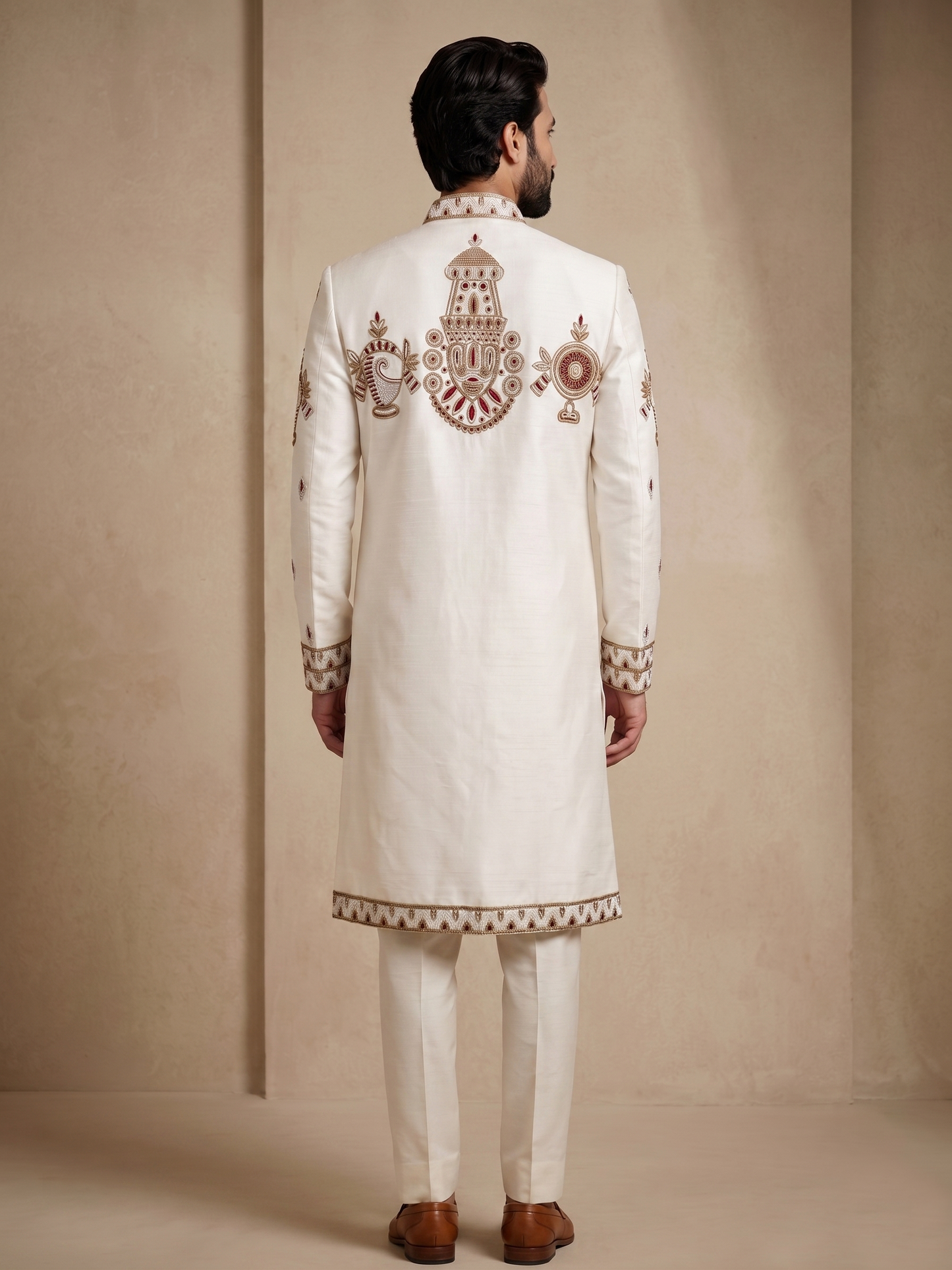 White Satin Silk Ready Made Indo Western