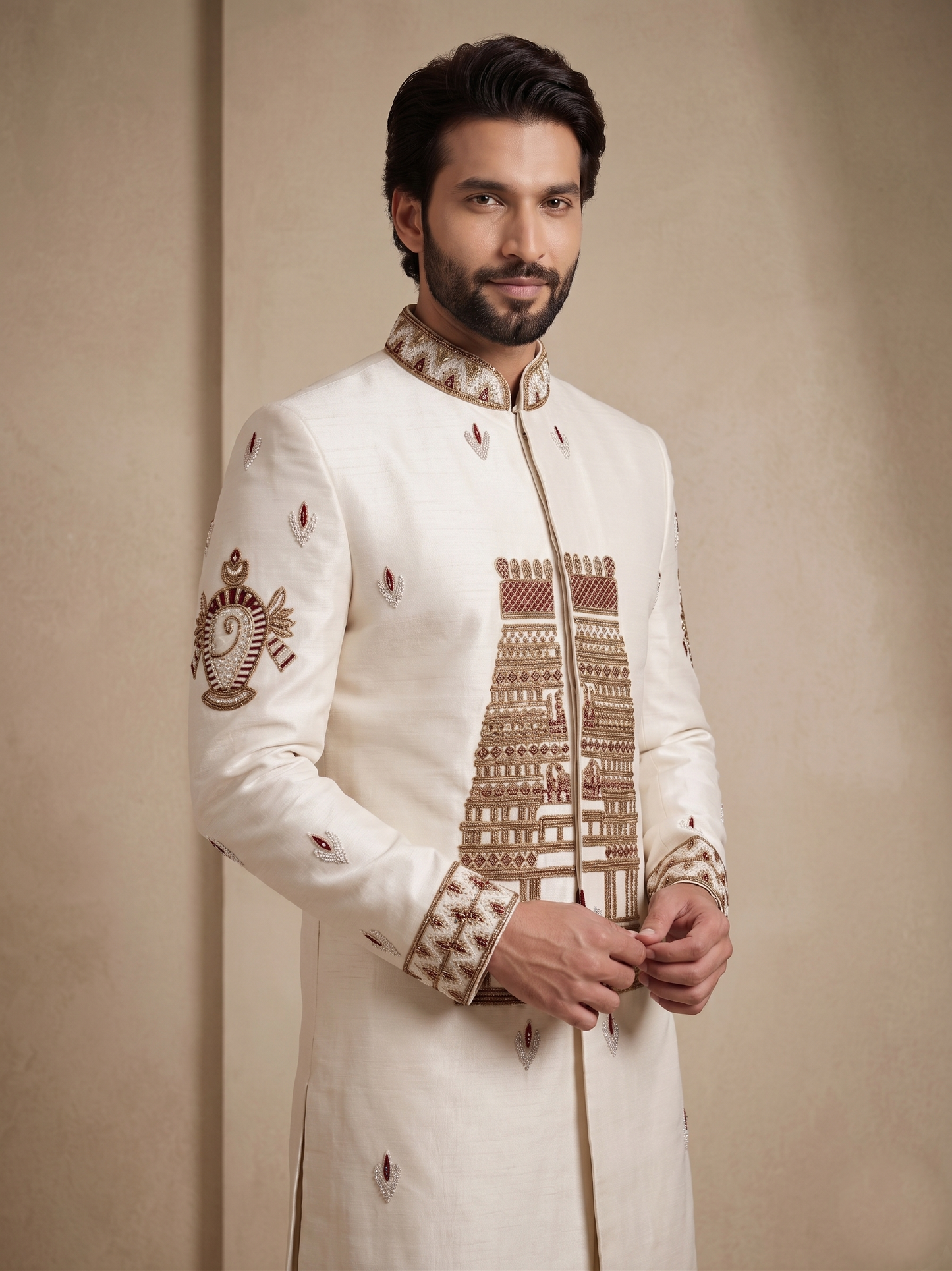 White Satin Silk Ready Made Indo Western