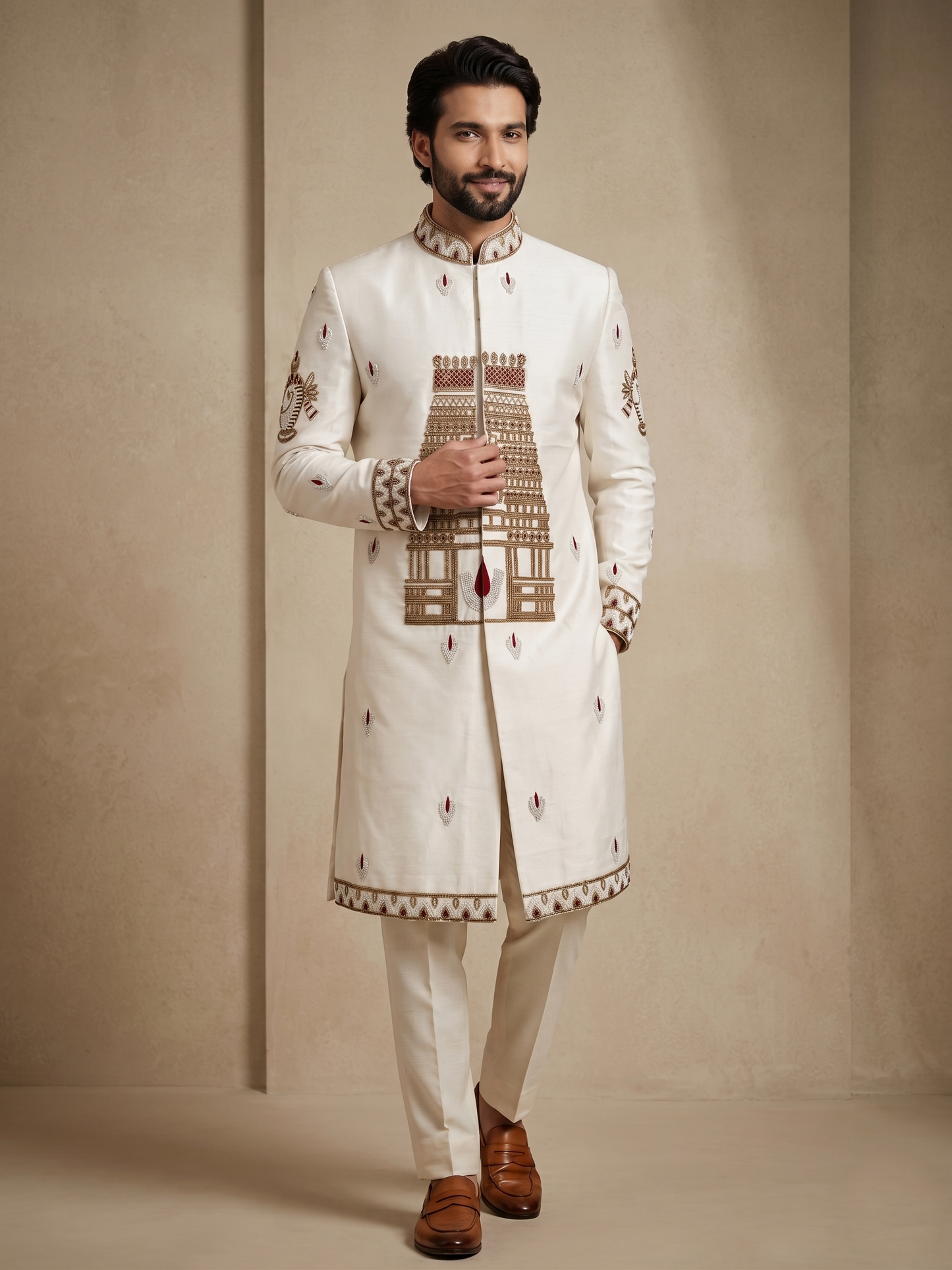White Satin Silk Ready Made Indo Western