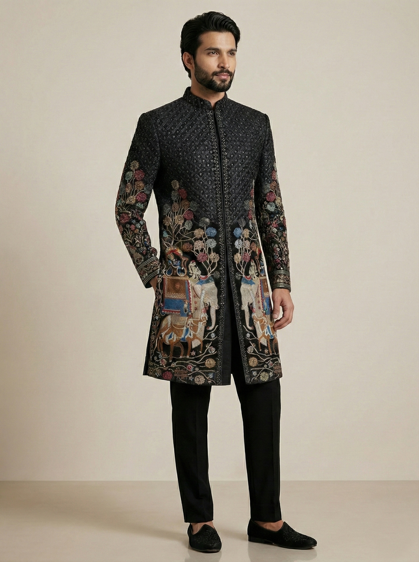 Black Velvet Ready Made Indo Western