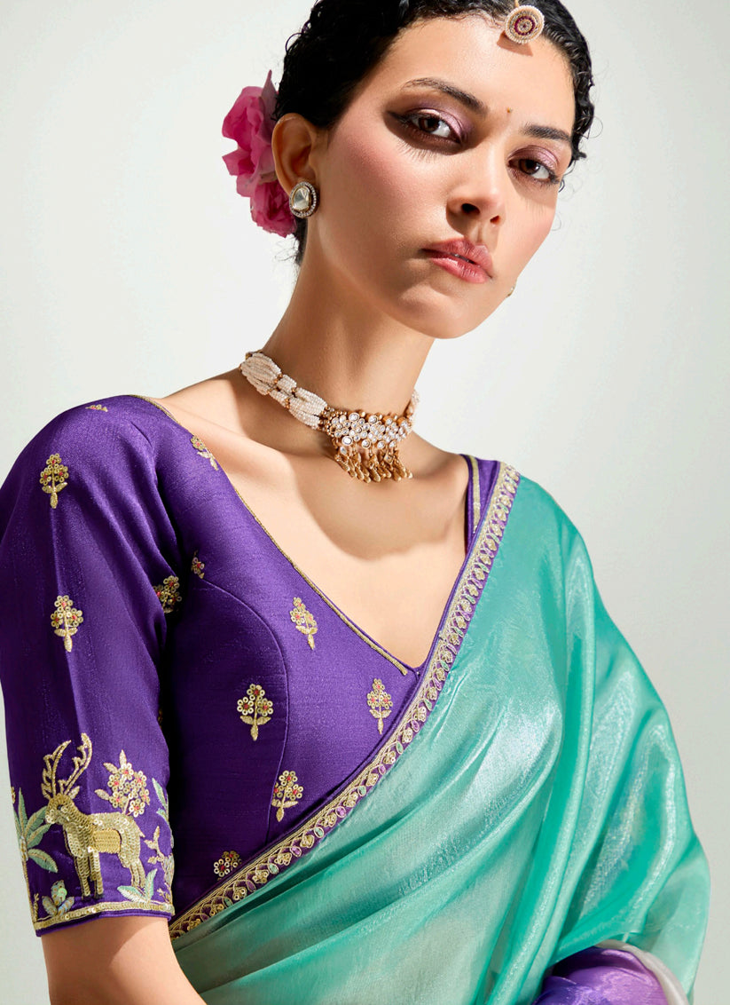 Multicolor Organza Tissue Embroidered Designer Wedding Saree