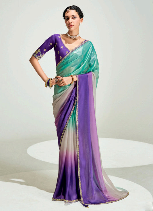 Multicolor Organza Tissue Embroidered Designer Wedding Saree