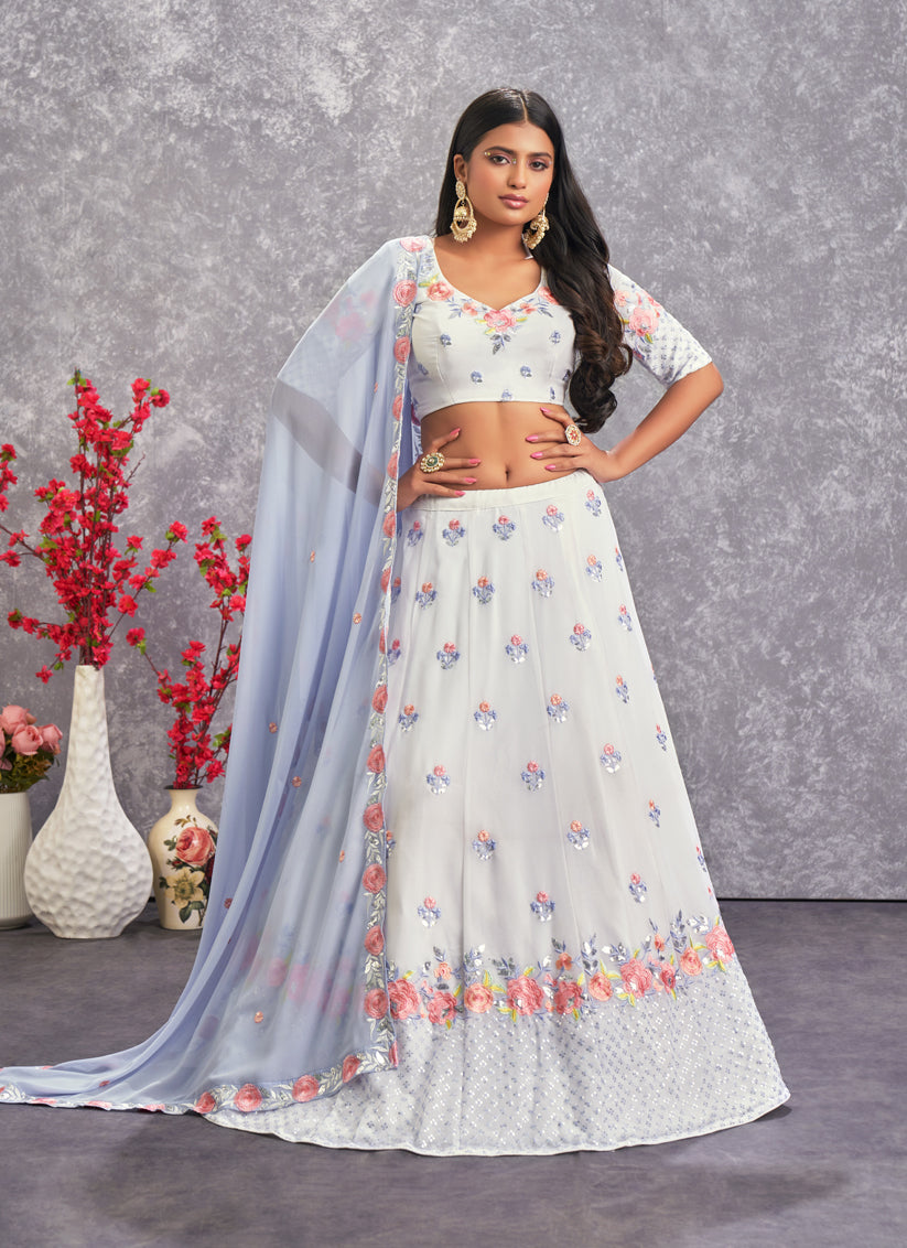 Pearl White Georgette Embroidered Lehenga Choli